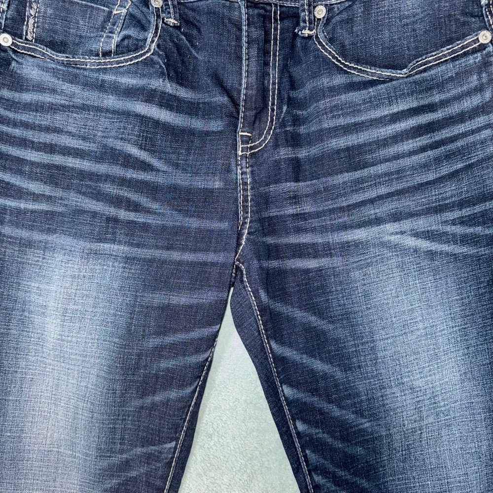BKE Alec Straight Leg Jeans Dark wash Blue Wiskered Waist 34R/31 Inseam - Picture 4 of 13